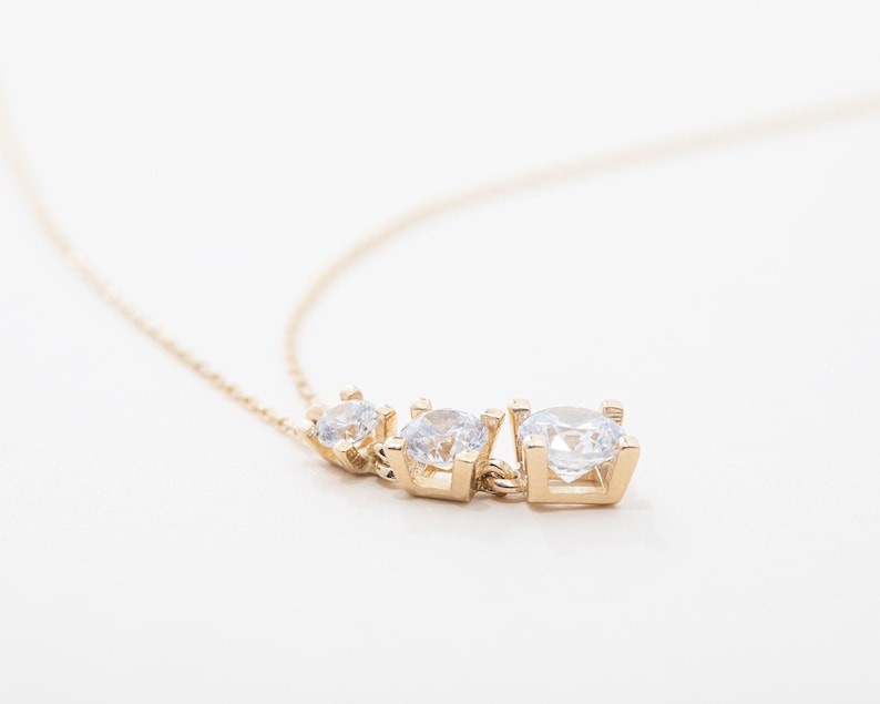 Dainty CZ Diamond Drop Necklace 14K Gold Plated Sterling Silver Minimalist Pendant Layering Necklace Elegant Gift for Her Trendy Jewelry image 4