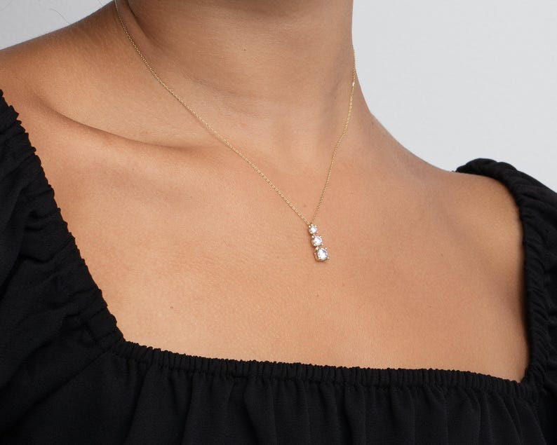 Dainty CZ Diamond Drop Necklace 14K Gold Plated Sterling Silver Minimalist Pendant Layering Necklace Elegant Gift for Her Trendy Jewelry image 5