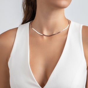 Herringbone Chain, Snake Chain Necklace, Flat Snake Chain Choker, Herringbone Necklace, , 14K Gold Necklace, Jewelry for Women, Choker Chain