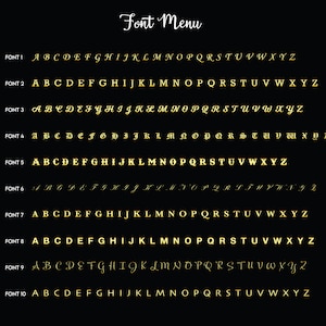 Puede incluir: Una imagen en blanco y negro que muestra diez estilos de fuente diferentes etiquetados como "Fuente 1" a "Fuente 10". Cada estilo de fuente muestra el alfabeto en letras may&uacute;sculas.