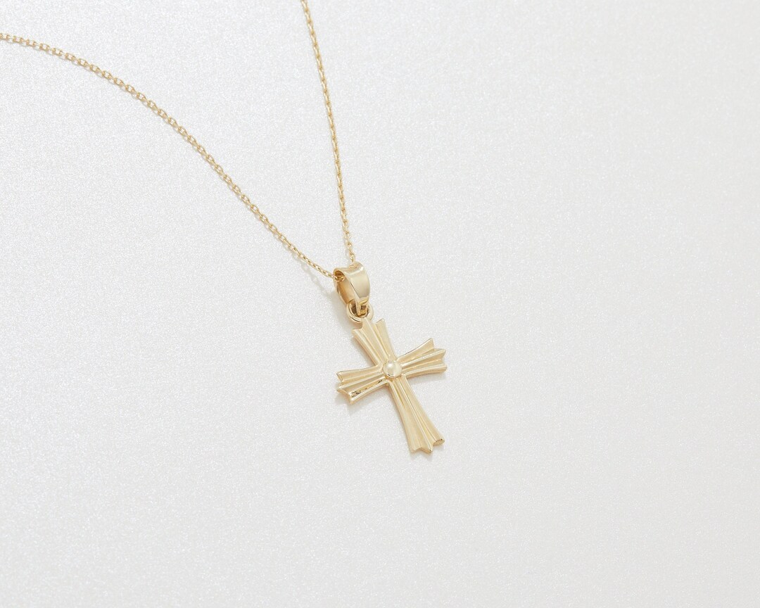Cross Necklace, 14K Solid Gold Christian Cross Necklace, Diamond CZ