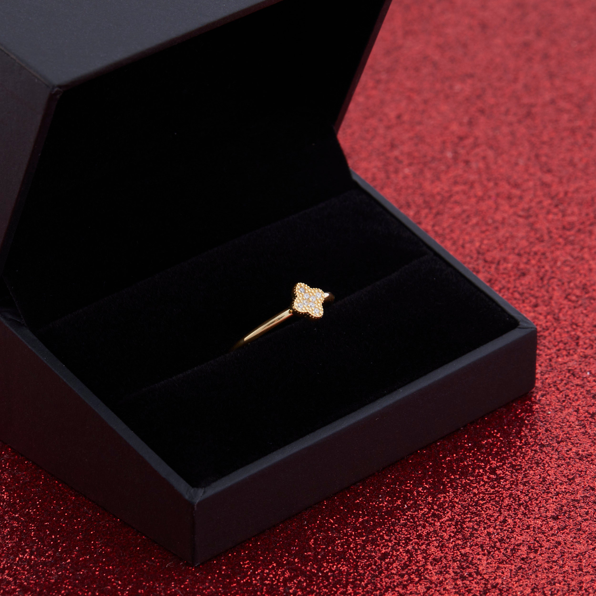 Clover Ring, 14K Solid Gold Clover Ring, 10K Gold Ring, 8K