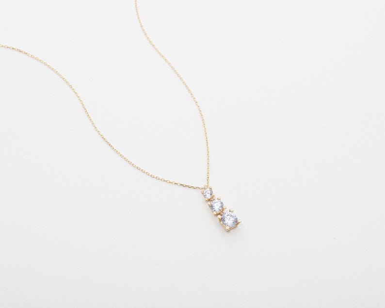 Dainty CZ Diamond Drop Necklace 14K Gold Plated Sterling Silver Minimalist Pendant Layering Necklace Elegant Gift for Her Trendy Jewelry image 3