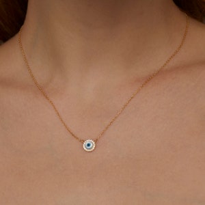 Gold Evil Eye Necklace | Adjustable Sterling Silver Protection Jewelry | Handmade Hypoallergenic Charm Necklace | Gift for Her