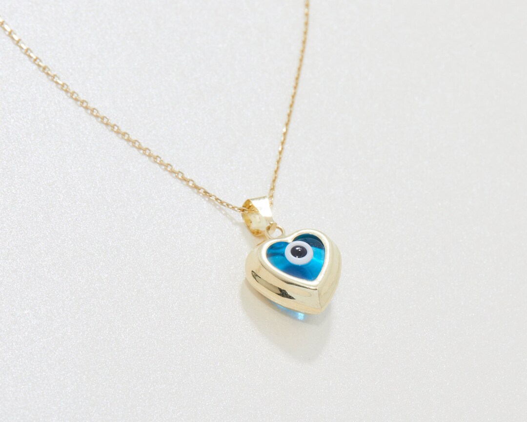 Real Gold Evil Eye Necklace Hallow Evil Eye Necklace Real Etsy