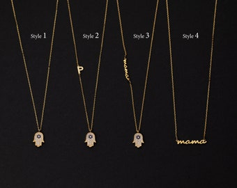 Hamsa Necklace, Initial Necklace Evil Eye, Name Necklace, Hindu Hamsa Hand Initial Necklace, Personalized Necklace, Minimalist Gift, Women