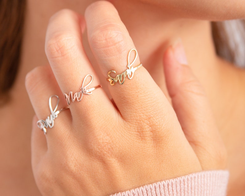 Dainty Name Ring, Personalized Name Ring, Custom Stacking Name Ring for Her, Birthday Gift, Bridesmaid, Gift For Mom, Silver Gold Rose 