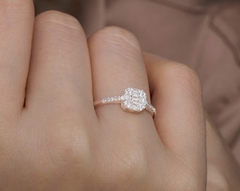 Stokbrood geslepen diamanten ring, zilveren stokbrood geslepen diamanten ring, handgemaakte sieraden, 925 sterling zilveren ringen, cadeau voor haar, sieraden voor vrouwen