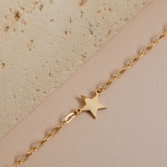 ♡STAR JEWELRY♡BRACELET 14K Gold Star Bracelet, Gold Celestial Bracelet With Paperclip