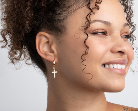 Gold cross dangle earrings deals