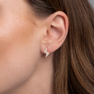 Lightning Bolt Earrings - Gold Stud Earrings - 14K Earrings - Dainty Hypoallergenic Studs - Diamonds Earrings - Jewelry For Women