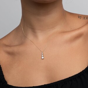 Dainty CZ Diamond Drop Necklace 14K Gold Plated Sterling Silver Minimalist Pendant Layering Necklace Elegant Gift for Her Trendy Jewelry image 1
