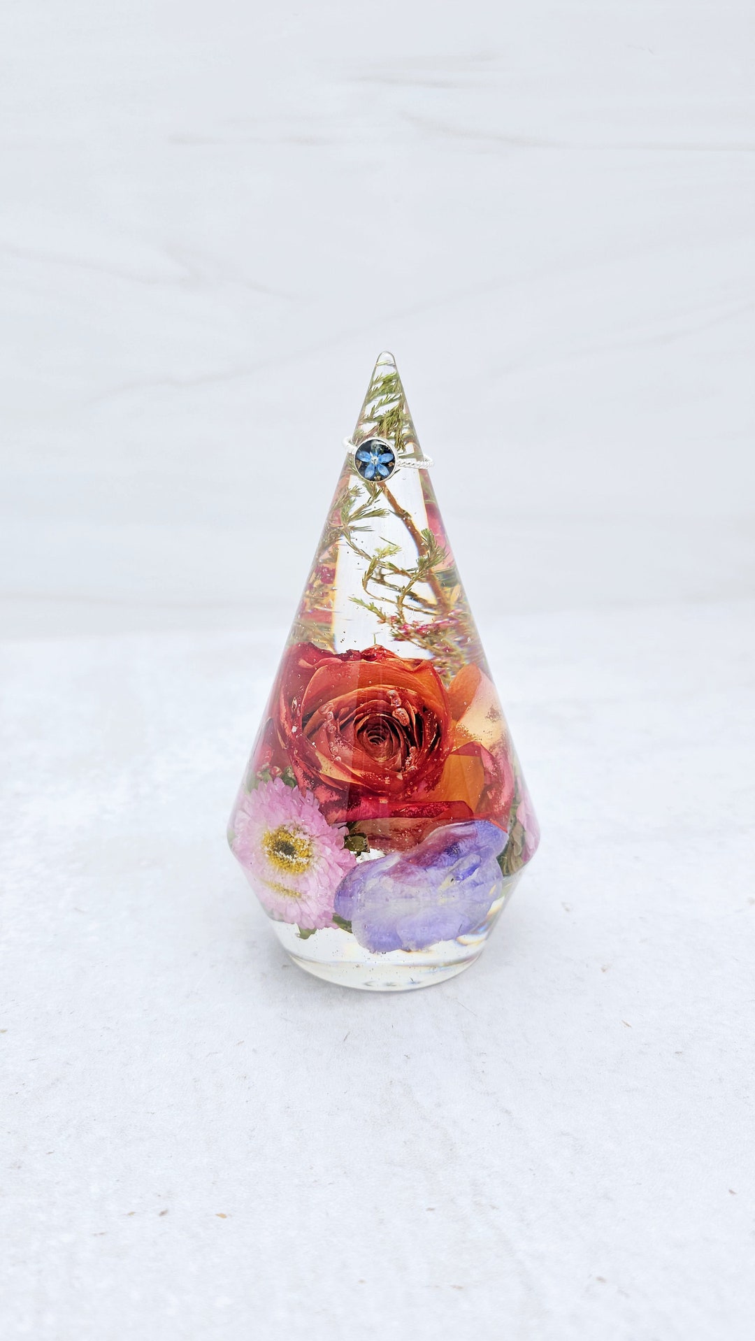 Extra Large Resin Ring Holder With YOUR Preserved Flowers, Bouquet
