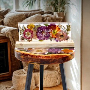 Resin Table Flower Preservation Wood Side Table Wedding Bouquet Preservation Table Epoxy Dried Flower Table Floral Preservation Side Table