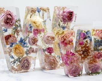 Flower Letters Bouquet Preservation Dried Flower Letter Block Resin Letter Flower Initials Wedding Flower Preservation Letter with Flowers