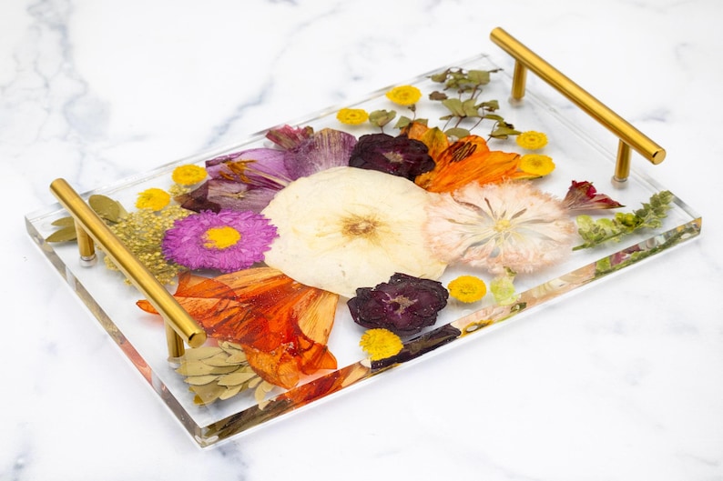 Wedding Flower Preservation Resin Flower Tray and Coasters Bridal Bouquet Preservation Serving Set Preserved Flower Resin Tray with Coasters