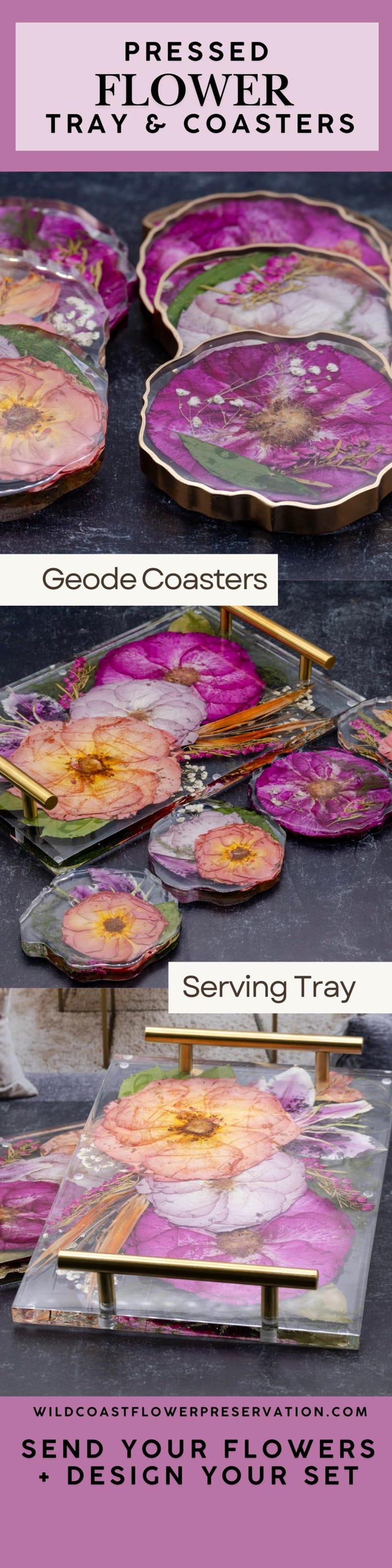 Wedding Flower Preservation Resin Flower Tray and Coasters Bridal Bouquet Preservation Serving Set Preserved Flower Wedding Gift for Couple bild 20