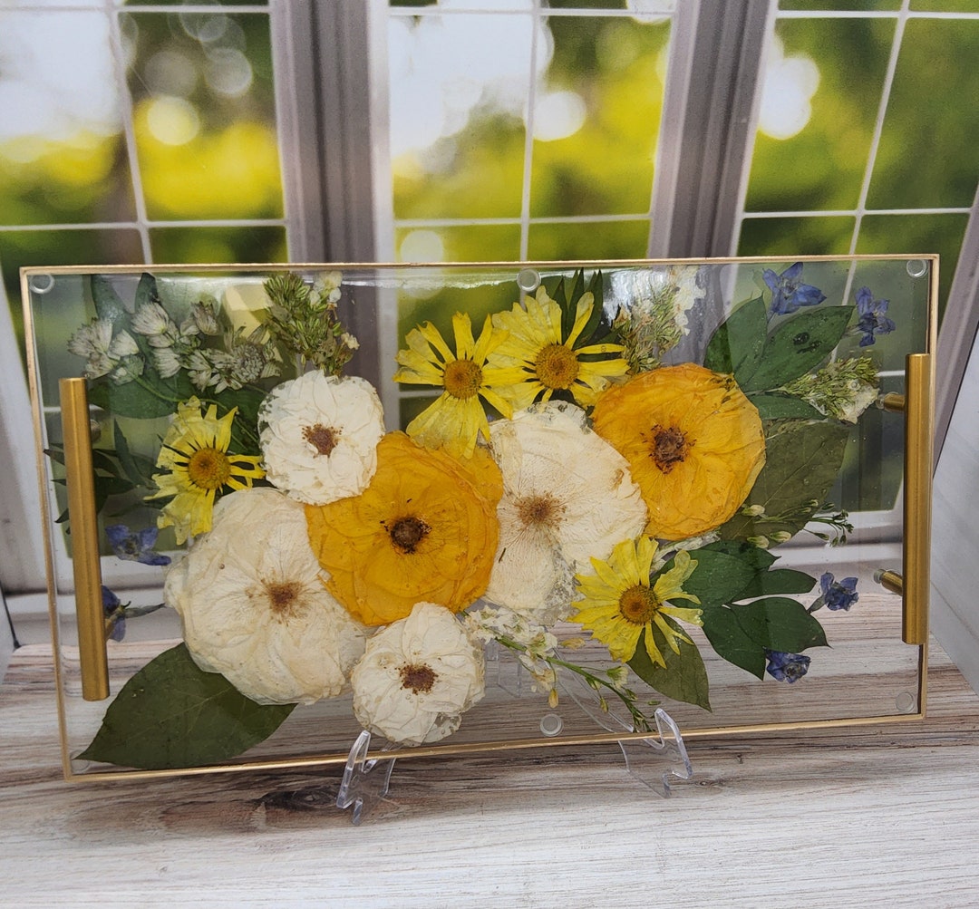 18 X 10 Pressed Flower Serving Tray, Extra Long Charcuterie Board