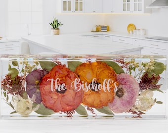 Flower Mantel Arrangement with Name Personalization Wedding Bouquet Preservation Resin Flower Preservation Home Decor for Newly Wed Couple
