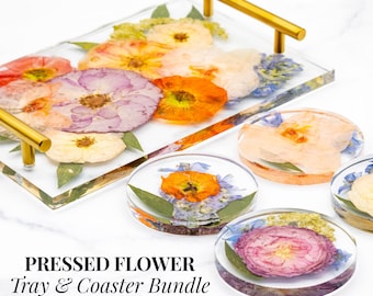 Wedding Flower Preservation Resin Flower Tray and Coasters Bridal Bouquet Preservation Serving Set Preserved Flower Wedding Gift for Couple