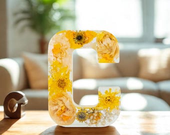 Floral Letter Wedding Flower Letter Preserved Flower Wedding Bouquet Preservation Letter Epoxy Letter with Flower Dried Floral Resin Letter