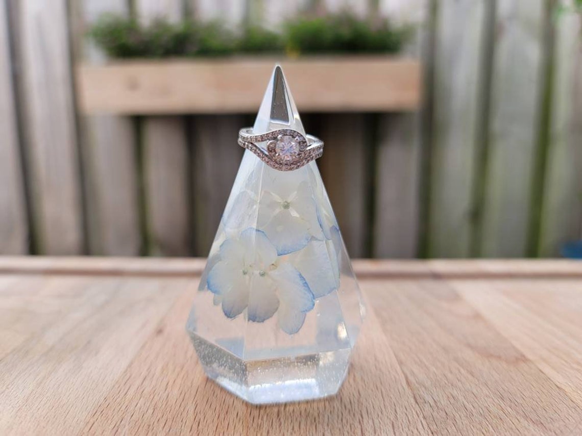 Handmade Resin Ring Holder with Preserved Blue Hydrangeas Etsy