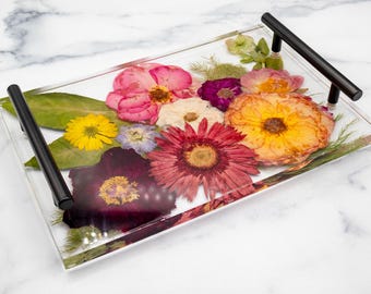 Pressed Wedding Flowers, Large Serving Tray, Bridal Bouquet Preservation, Resin Tray, Custom Flowers