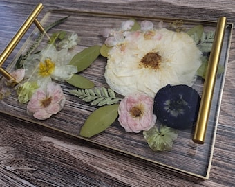 CUSTOM Modern Rectangle Serving Tray, Resin Preserved Flower Tray, Bouquet Preservation, Serving tray, Wedding Flower Preservation