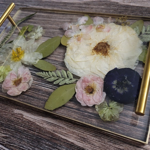 CUSTOM Modern Rectangle Serving Tray, Resin Preserved Flower Tray, Bouquet Preservation, Serving tray, Wedding Flower Preservation