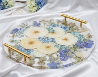 Wedding Gift Bouquet Preservation Tray Bridal Flower Preservation Custom Preserved Flower Resin Tray Pressed Floral Round Serving Platter