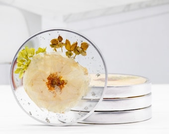 Round Preserved Flower Coasters Resin Home Decor Bouquet Preservation Coaster Resin Flower Coasters Dried Flower Coaster Flower Preservation