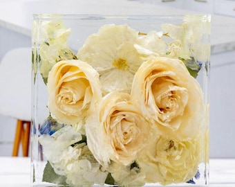 Wedding Flower Preservation Resin Flower Block 7" Flower Cube Bouquet Preservation Resin Block Flower Display Light Preserved Fresh Flower