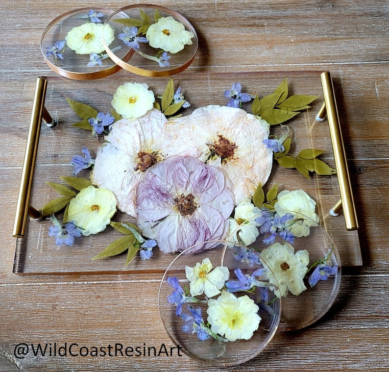 Wedding Flower Preservation Resin Flower Tray and Coasters Bridal Bouquet Preservation Serving Set Preserved Flower Wedding Gift for Couple bild 11