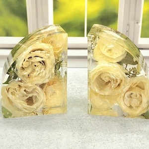 5" wedding bouquet Preserved Flower Bookends, resin bookends, resin preserved bookends, Bouquet Preservation