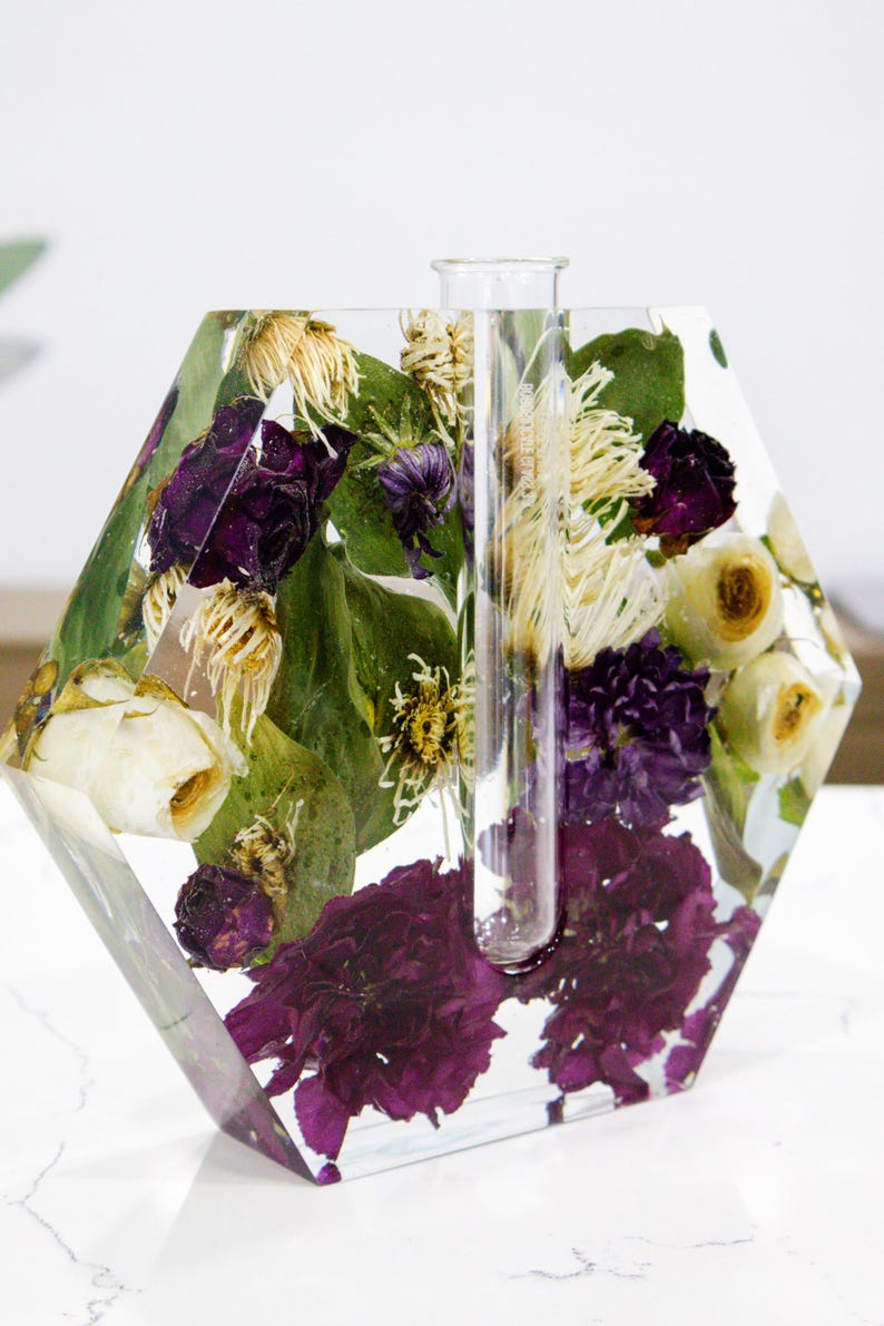 Epoxy Resin Flower Vase Wedding Bouquet Preservation Gift for Bride Preserved Flower Clear Test Tube Vase Dried Flower Keepsake Home Decor Bild 18