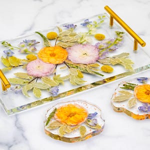 Resin Art Acrylic Serving Tray Floral Preservation Geode Coaster Wedding Bouquet Preservation Resin Flower Preservation Table Serving Set