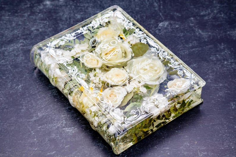 Wedding Bouquet Preservation Custom Flower Book Block Bouquet Preservation Keepsake Resin Floral Bookend Wedding Gift Resin Book Holder image 7