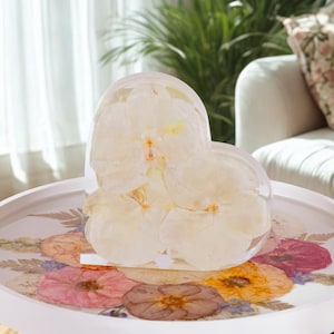 Wedding Flower Preservation Resin Heart Bookend Floral Preservation White Preserved Orchid Bouquet Preservation Wedding Flower Book End