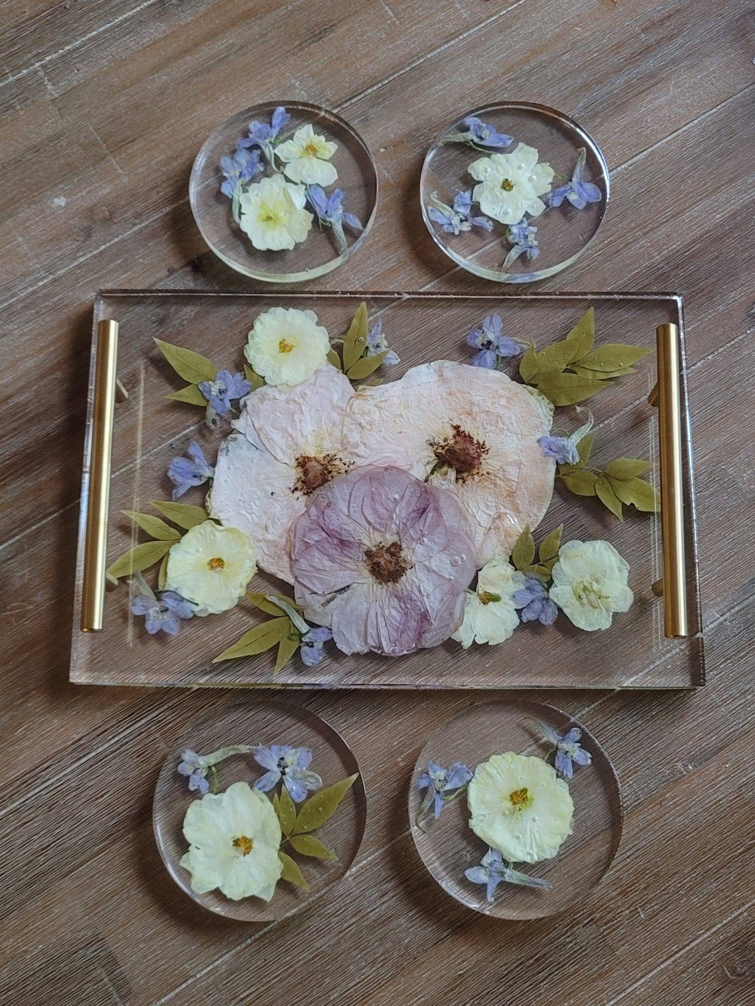 CUSTOM Rectangle Serving Tray Resin Preserved Flower Tray Etsy