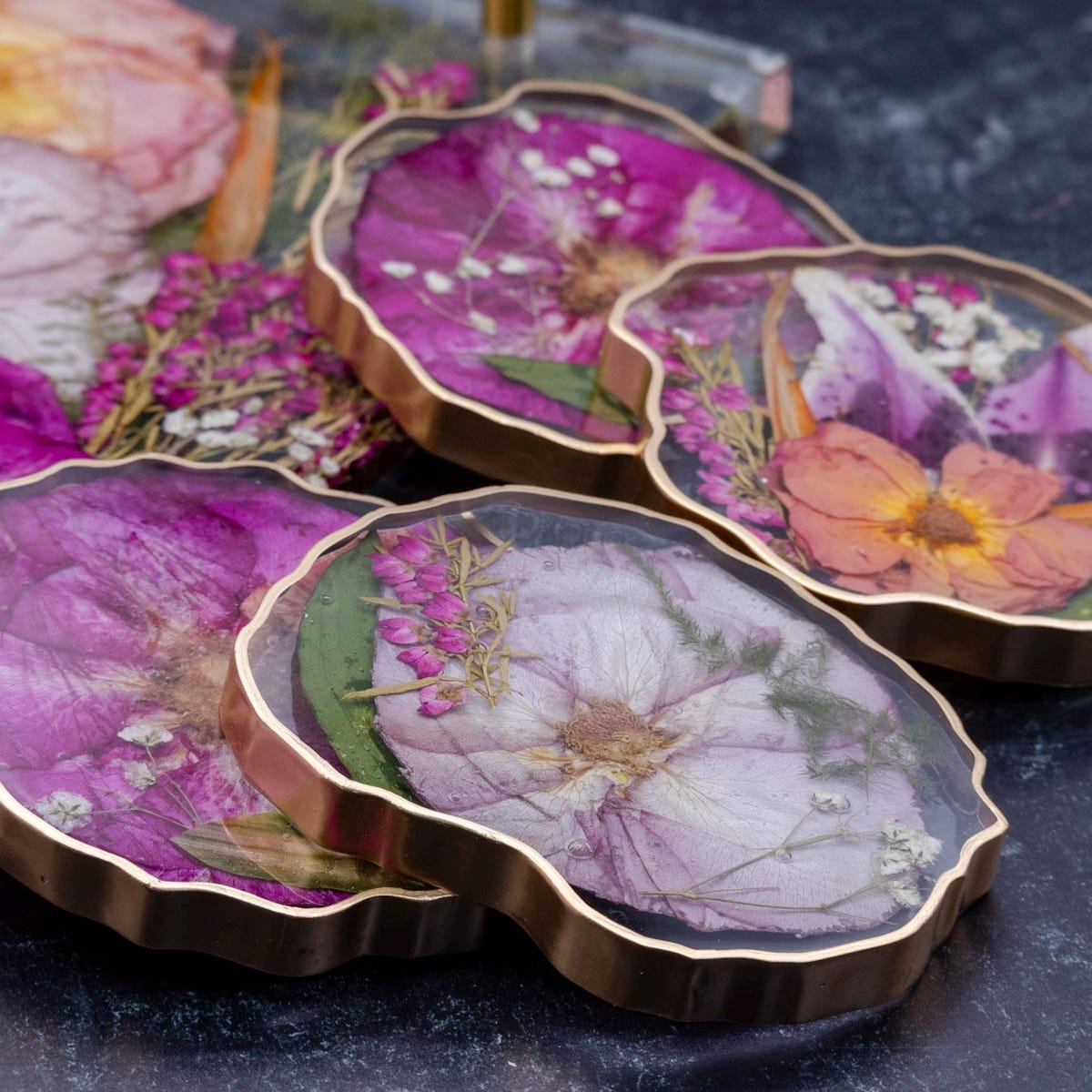 Wedding Bouquet Preservation Pressed Flower Coaster Set of 2