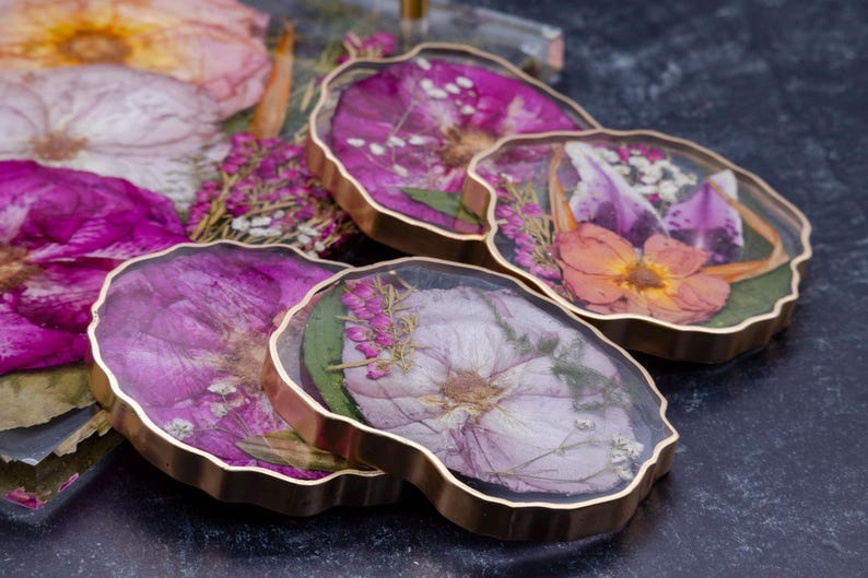 Coaster Pressed Flower Coaster Geode Flower Preservation