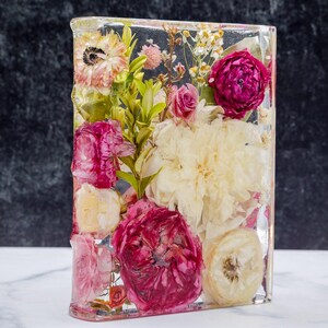 Wedding Bouquet Preservation Custom Flower Book Block Bouquet Preservation Keepsake Resin Floral Bookend Wedding Gift Resin Book Holder image 8