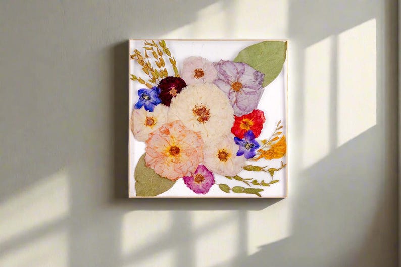 Wedding Bouquet Preservation Square Preserved Flower Art Wedding Flower Preservation UV Protected Resin Display Flower Floating Frame