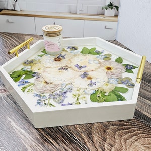 Hexagon Serving Tray, Bouquet Preservation, Wedding Flower Preservation, Pressed Flower Tray