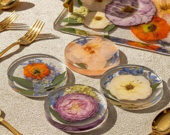 Memorial Flower Keepsake Resin Coasters Funeral Flower Keepsake Resin Art Coaster Pressed Flower Coasters Memorial Art Flower Preservation