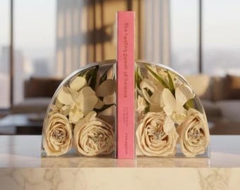 Preserved Floral Bookend Custom Flower Bookends Wedding Bouquet Preservation Resin Book End Wedding Gift Flower Preservation Book End Bride