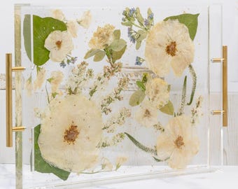 Pressed Flower Tray Winter Wedding Bouquet Preservation Resin Flower Tray Rose Bouquet Preservation White Bridal Bouquet Custom Acrylic Tray