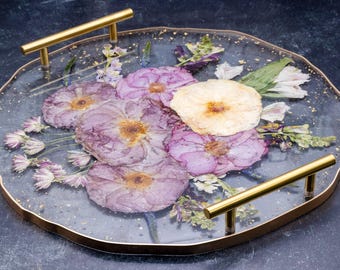 Wedding Bouquet Preservation Serving Tray Flower Preservation Tray Round Flower Tray with Bridal Bouquet Preservation Platter Resin Tray