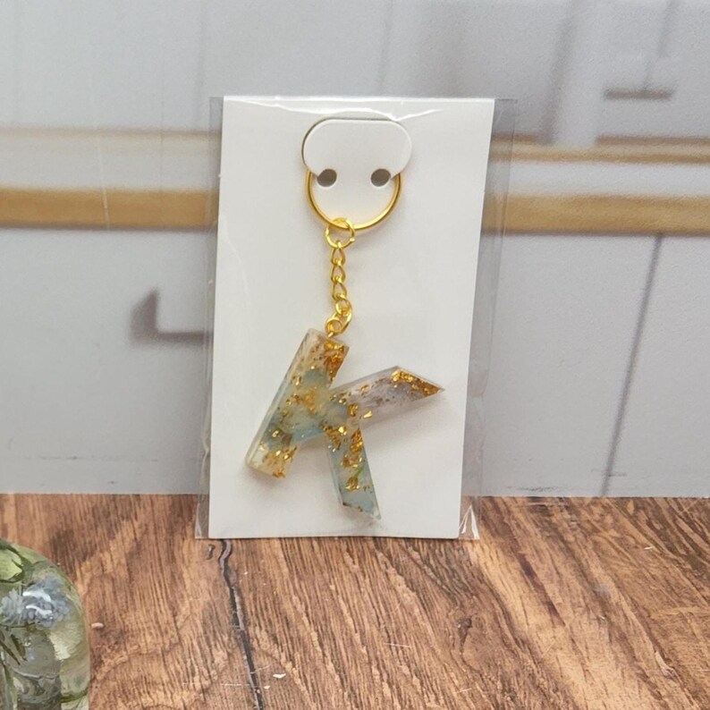 Letter K Keychain with Gold Flake Resin