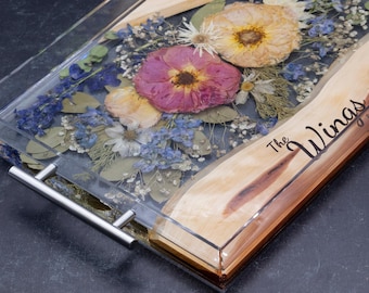 Resin Flower Preservation Serving Tray Flower Acrylic Tray Wedding Bouquet Preservation Tray Wood Engraving Floral Preservation Wedding Gift